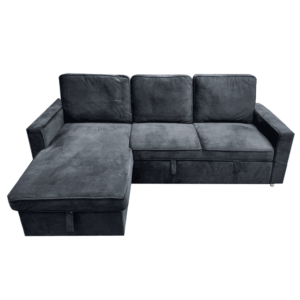 Koumo Sectional Sofa: Black Velvet Fabric