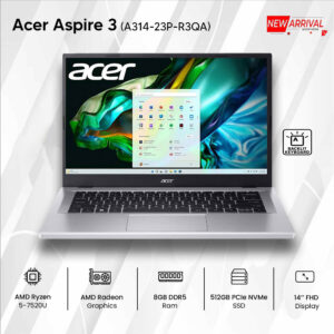 Acer Aspire 3 Ryzen 5 7520U, 8GB Ram, 512GB SSD, 14" Win 11 Pure Silver Laptop - (A314-23P-R3QA)