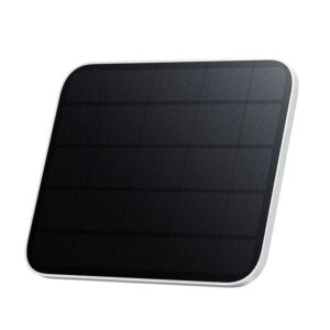 Xiaomi solar panel for outdoor security camera mounted on a wall.