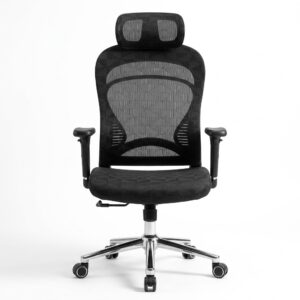 Office Chair Model D078 in a sleek black finish, featuring a high backrest, adjustable height settings, and a sturdy five-star rolling base