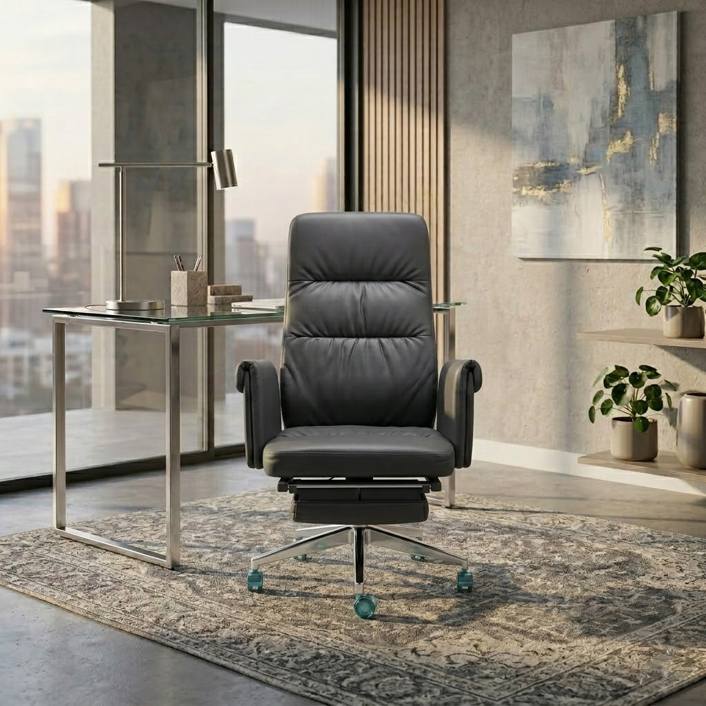 Foshion High Back Leather Office Chair Multi-Shift Swivel With Lumber Support