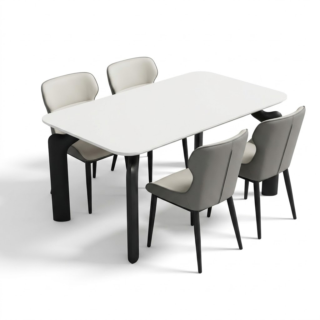Marble Dining Table White With 4 Chairs Model: 872