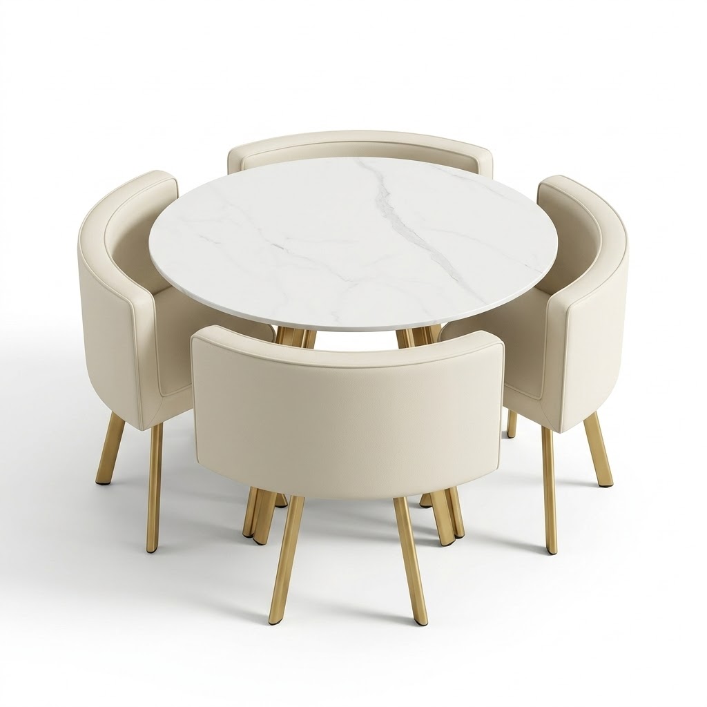 Round Dining Table White With 4 Chairs Model: 805
