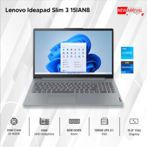 Lenovo Ideapad Slim 3 15IAN8 Intel Core i3-N305, 8GB RAM, 128GB SSD, 15.6'' FHD, Windows 11, Arctic Gray Laptop
