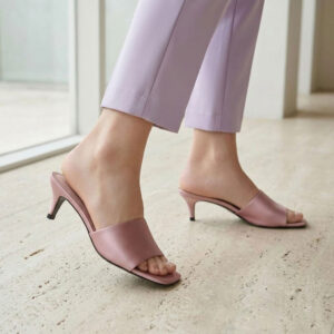 Charles & Keith Satin Square-Toe Kitten-Heel Mules - Nude