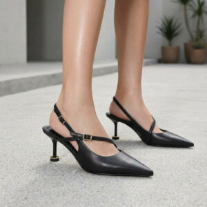 Charles & Keith Wynn Buckled Sculptural-Heel Slingback Pumps - Black