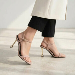 Charles & Keith Faux Suede Sculptural-Heel Ankle-Strap Sandals Nude Textured