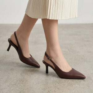 Charles & Keith Pointed-Toe Kitten-Heel Slingback Pumps Dark Brown - Size: 37