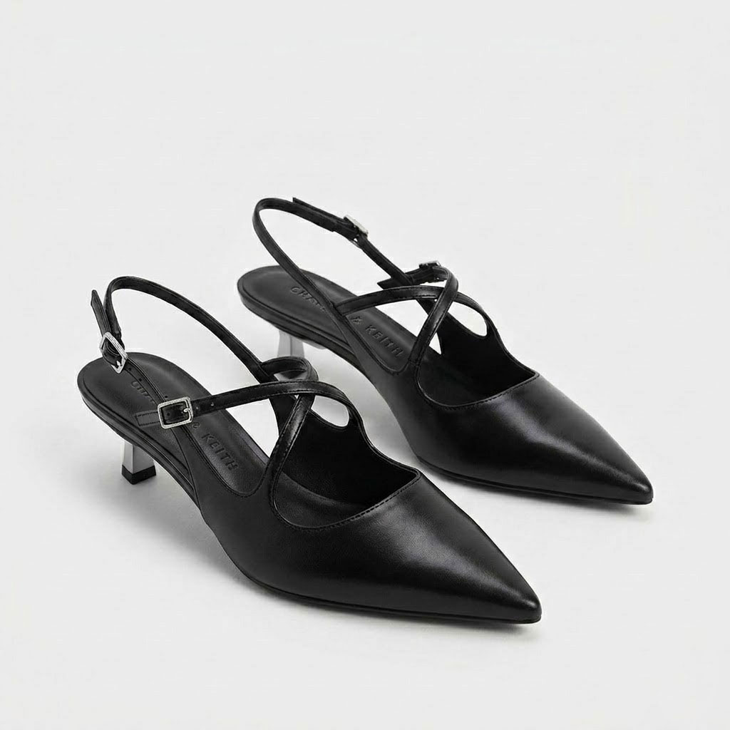 Charles & Keith Pauline Patent Crossover Kitten Heels Black - Size: 36/38/39 - Image 3