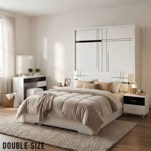 Double Size Bedroom Set with Storage Bed & Open Door Wardrobe Model: P002
