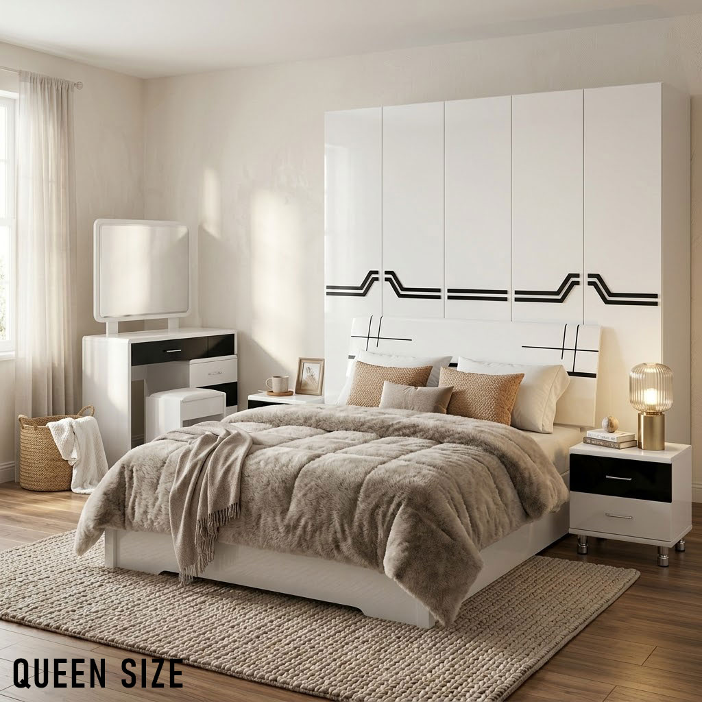 Queen Size Bedroom Set with Storage Bed & Open Door Wardrobe Model: P002