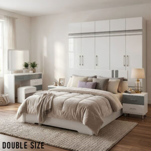 Double Size Bedroom Set with Storage Bed & Open Door Wardrobe Model: P006