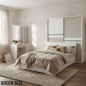 Queen Size Bedroom Set with Storage Bed & Sliding Door Wardrobe Model: P028