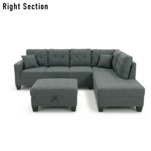 Koumo Sectional Sofa with Ottoman Dark Grey Linen Fabric Right Section Model: KM-191905-R