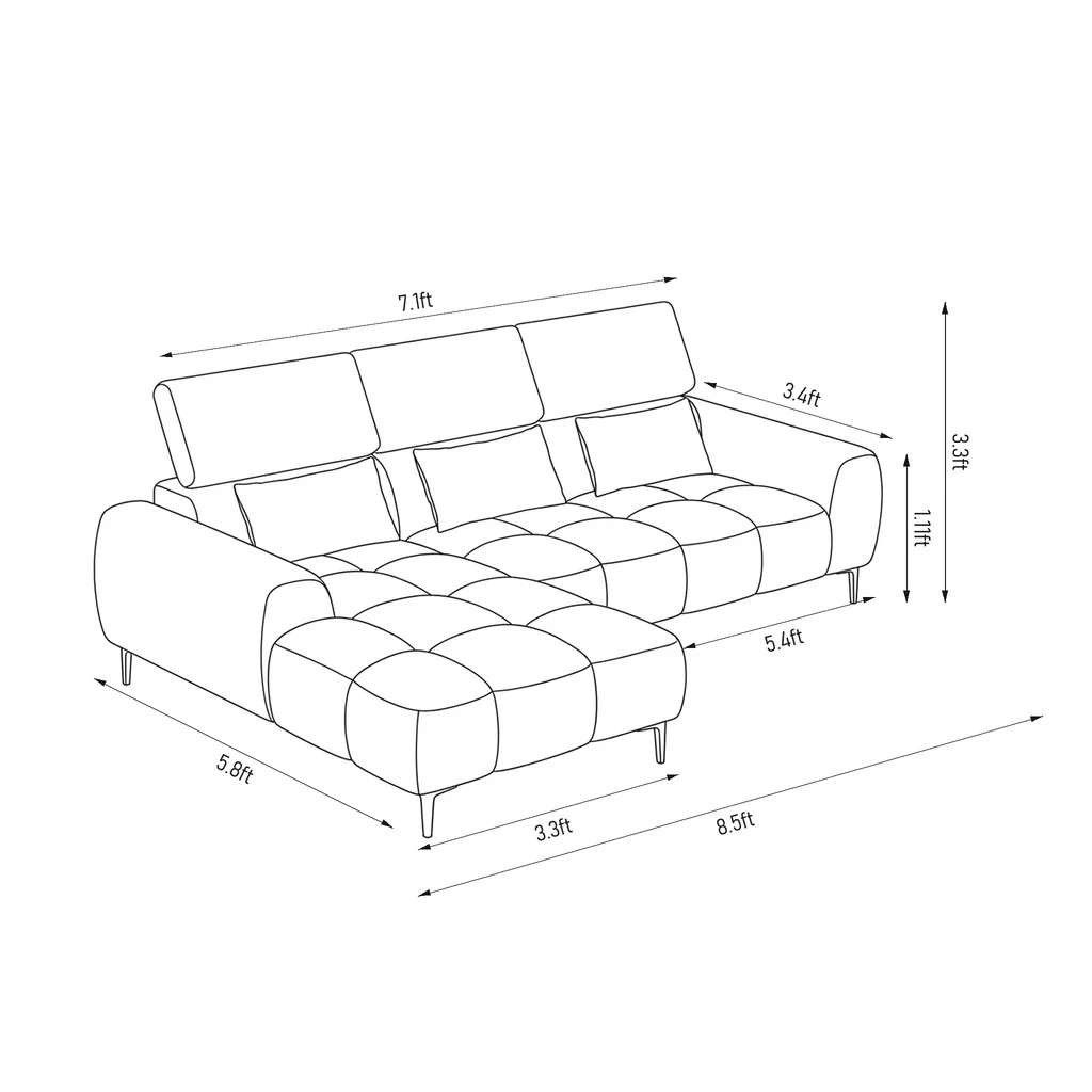 Koumo KM-192317-L corner sofa measurements