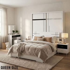 Queen Size Bedroom Set with Storage Bed & Sliding Door Wardrobe Model: P002